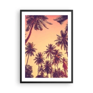 Pôster com moldura preta - Palmeiras nas cores quentes do pôr do sol - 50x70cm - Variação tropical - Decoração de parede moderna para a sala de estar e quarto ARTTOR