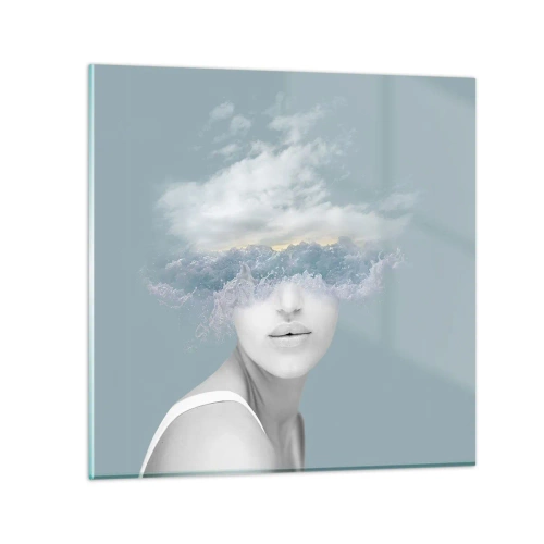 Quadro em vidro - Com a cabeça nas nuvens - 70x70 cm