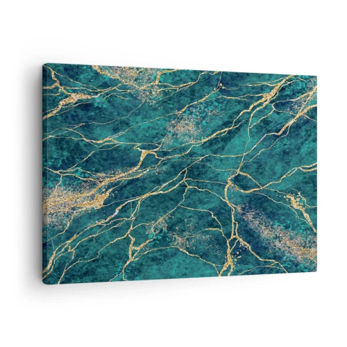 Quadro em tela - Padrão de mármore texturizado em tons de turquesa e dourado - 70x50cm - Veia dourada - Decoração de parede moderna para a sala de estar e quarto ARTTOR