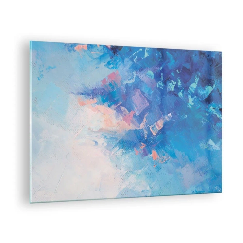 Quadro em vidro - Paisagem abstrata de inverno com tons frios de azul e rosa suave - 70x50cm - Abstração de inverno - Decoração de parede moderna para a sala de estar e quarto ARTTOR