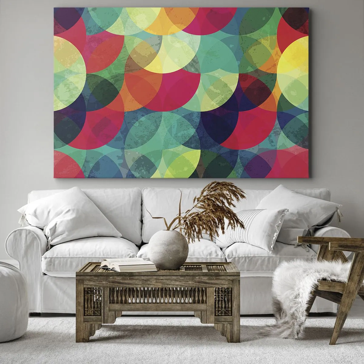 Quadro em tela - Padrões geométricos coloridos compostos por círculos e semicírculos - 70x50cm - Ascensão às cores - Decoração de parede moderna para a sala de estar e quarto ARTTOR