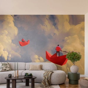 Papel de Parede Standard Eco - Uma cena surreal com barcos flutuando - 100x70cm - Expedição dos sonhadores - Decoração de parede moderna para a sala de estar e quarto ARTTOR