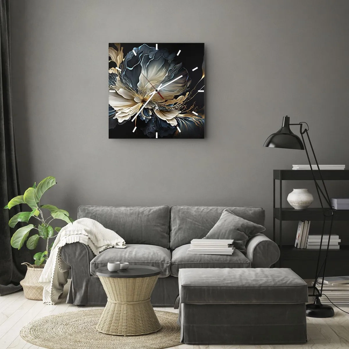 Relógio de parede - Relógio em vidro - Flor de samambaia de conto de fadas - 40x40 cm