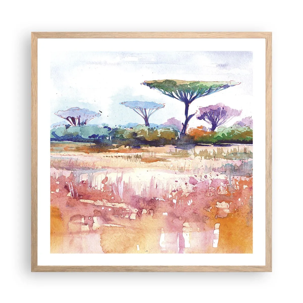 Pôster com moldura de carvalho claro - Cores da savana - 60x60 cm