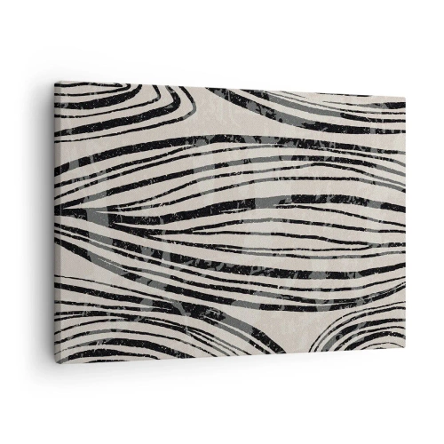 Quadro em tela - Ondas abstratas em tons de preto e branco - 70x50cm - Piscina em linha - Decoração de parede moderna para a sala de estar e quarto ARTTOR
