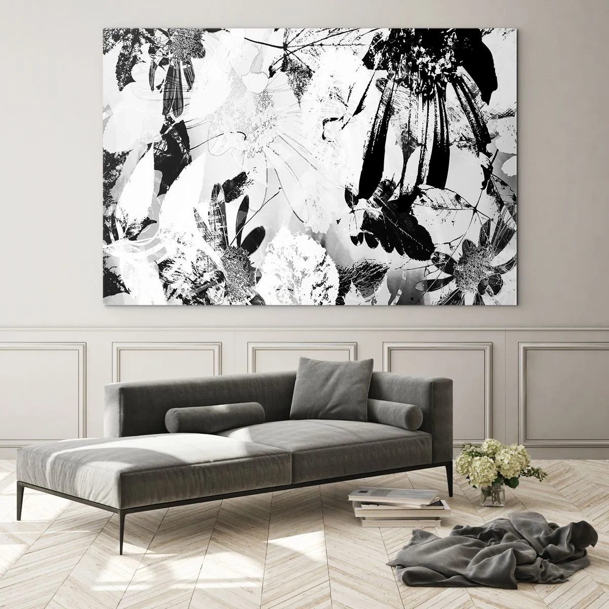 Quadro em vidro - Outono a preto e branco - 100x70 cm