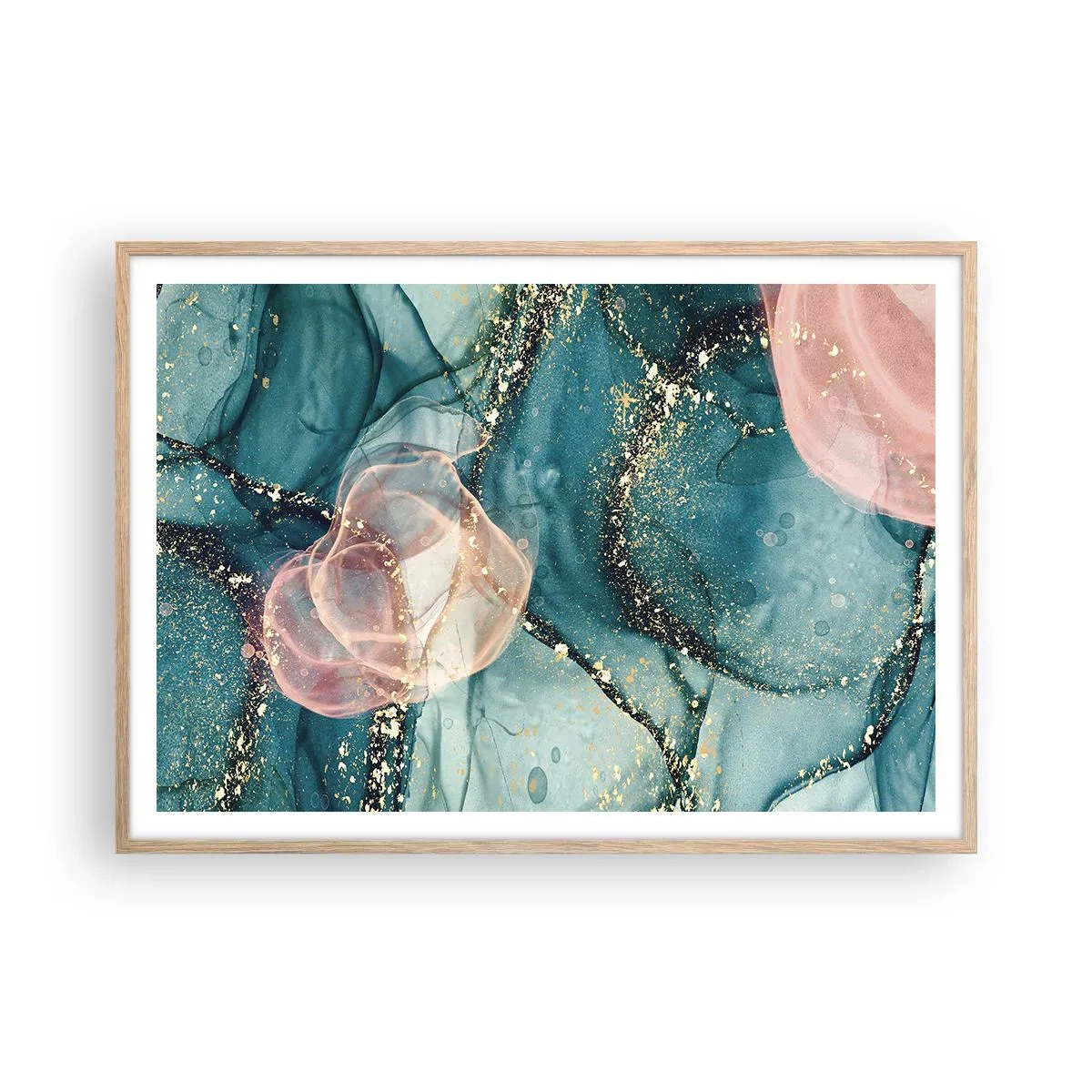 Pôster com moldura de carvalho claro - Azul seda, rosa tule - 100x70 cm