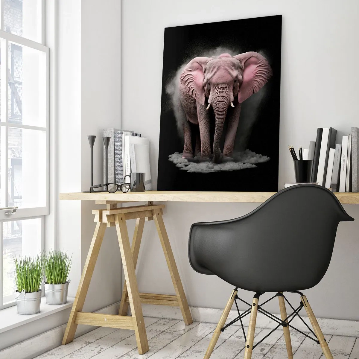 Quadro em vidro - Não pense em um elefante rosa! - 70x100 cm