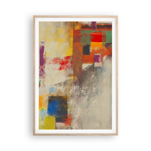 Pôster com moldura de carvalho claro - Geometria das cores - 70x100 cm
