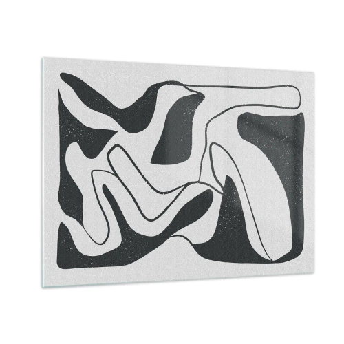Quadro em vidro - Formas abstratas em preto e branco que lembram um labirinto - 70x50cm - Labirinto abstrato divertido - Decoração de parede moderna para a sala de estar e quarto ARTTOR