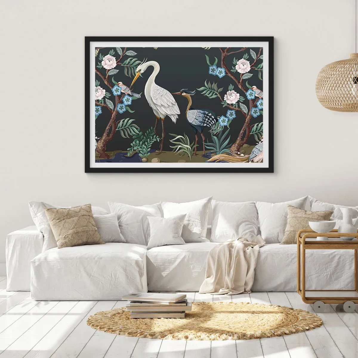 Pôster com moldura preta - Desfile de pássaros - 70x50 cm