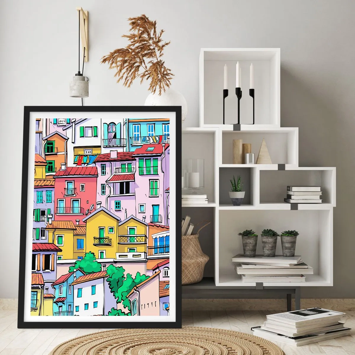 Pôster com moldura preta - Cidade divertida - 30x40 cm