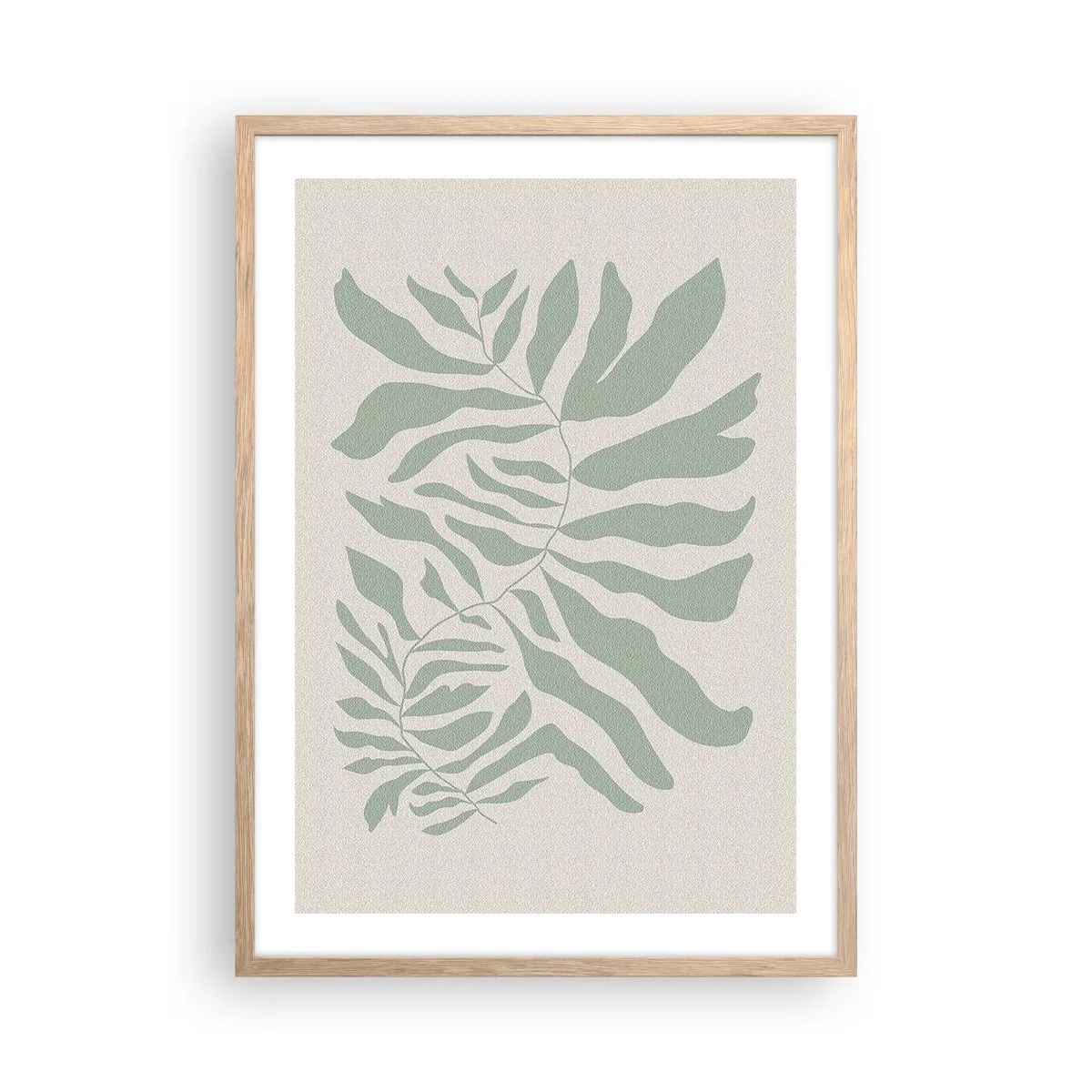 Pôster com moldura de carvalho claro - Galho esmeralda - 50x70 cm