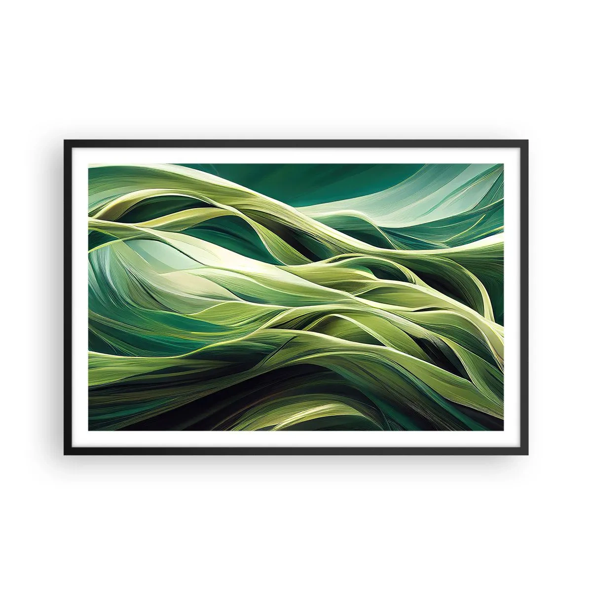 Pôster com moldura preta - Jogo verde abstrato - 91x61 cm