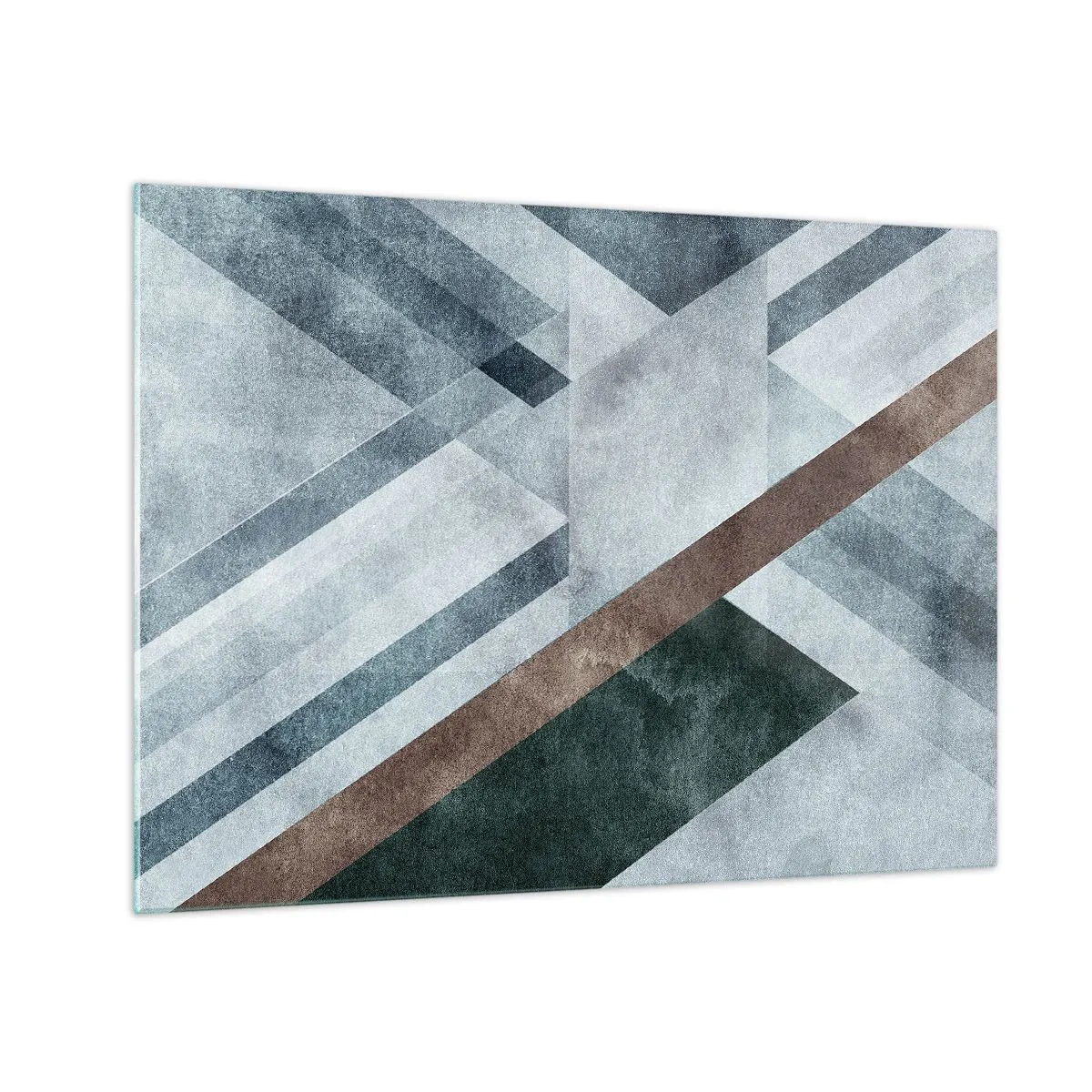 Quadro em vidro - Abstração geométrica em tons frios com um toque verde escuro - 70x50cm - Elegância sofisticada da geometria - Decoração de parede moderna para a sala de estar e quarto ARTTOR