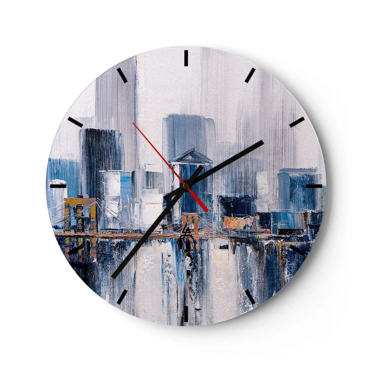 Relógio de parede - Relógio em vidro - Panorama impressionista da cidade com arranha-céus e uma ponte - 30x30cm - Impressão de Nova York - Decoração de parede moderna para a sala de estar, cozinha e quarto ARTTOR