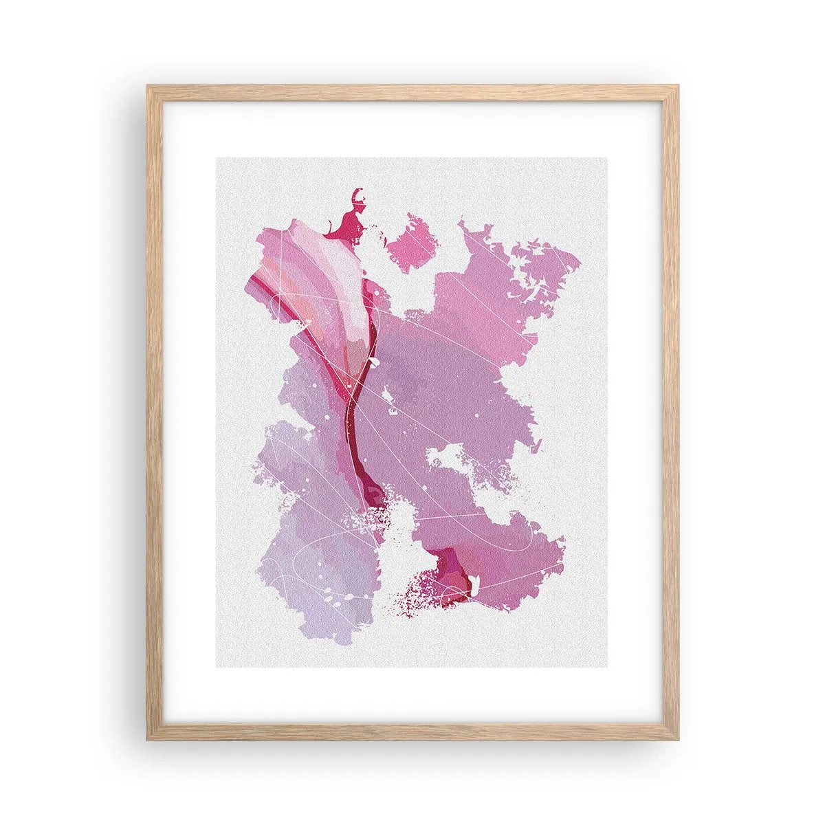 Pôster com moldura de carvalho claro - Mapa do mundo rosa - 40x50 cm