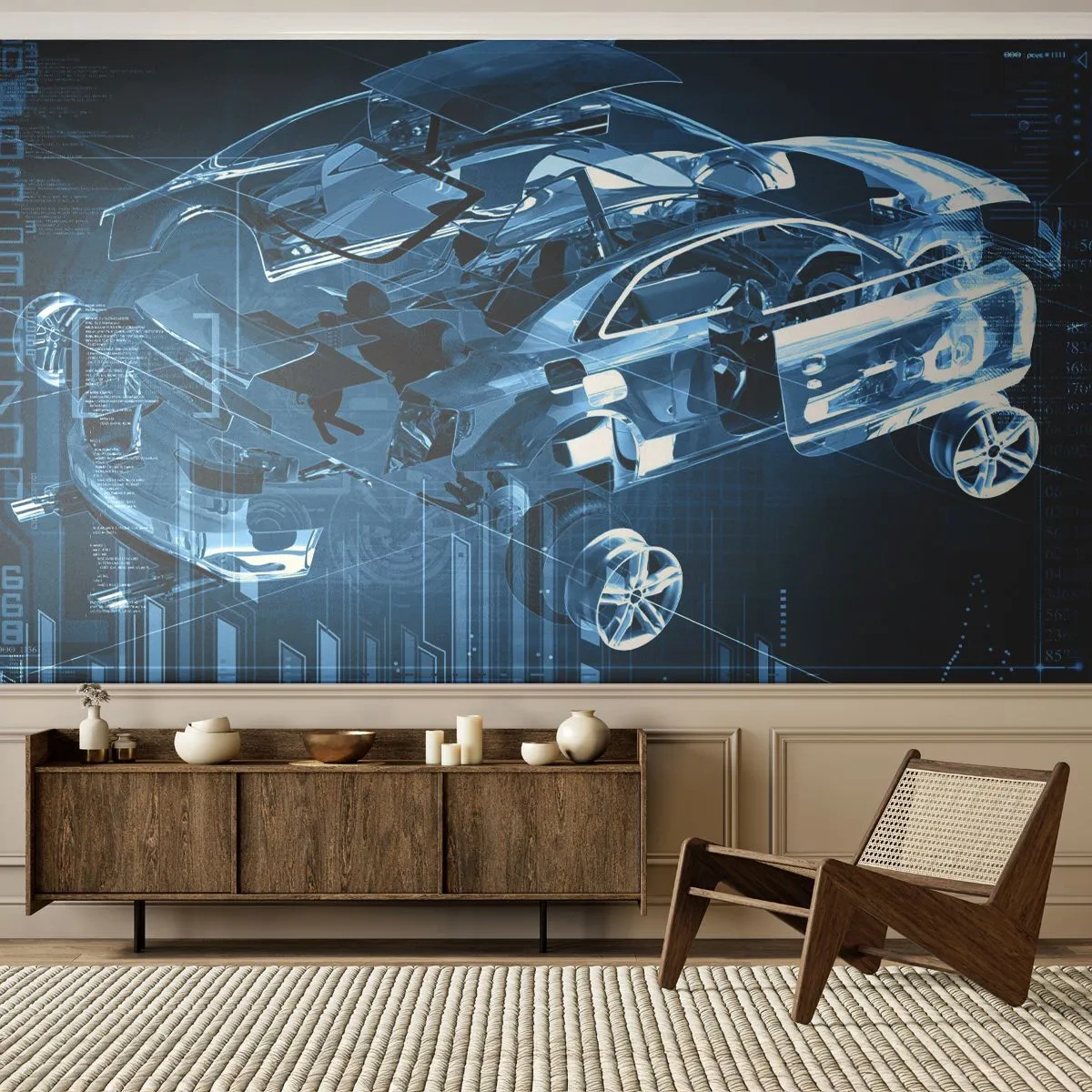 Papel de Parede Premium Sand - Anatomia da engenharia - Automotivo, Carro, Conceito - 100x70 cm