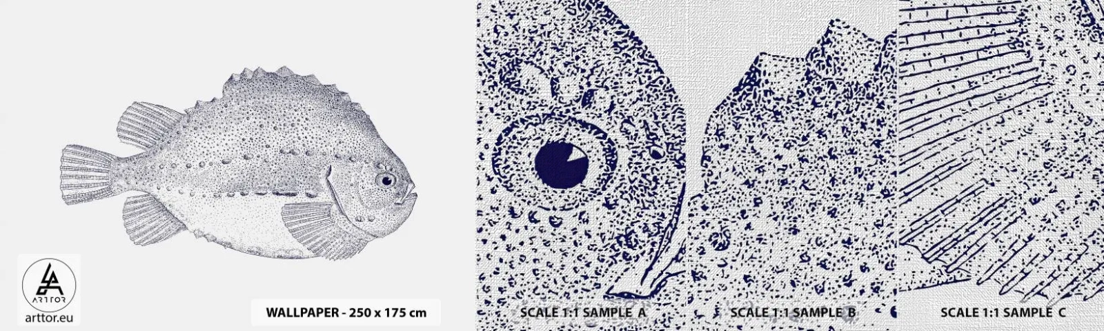 Amostra de papel de parede Premium Canvas - Para o álbum do naturalista - Peixe, Marítimo, oceano - 100x30 cm