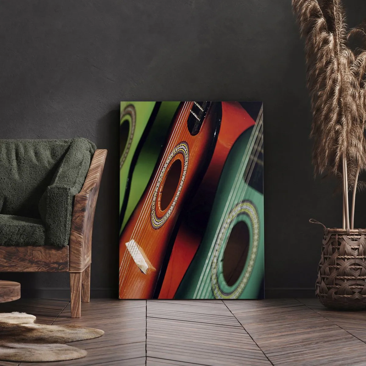 Quadro em tela - A guitarra tem muitas cores - 65x120 cm