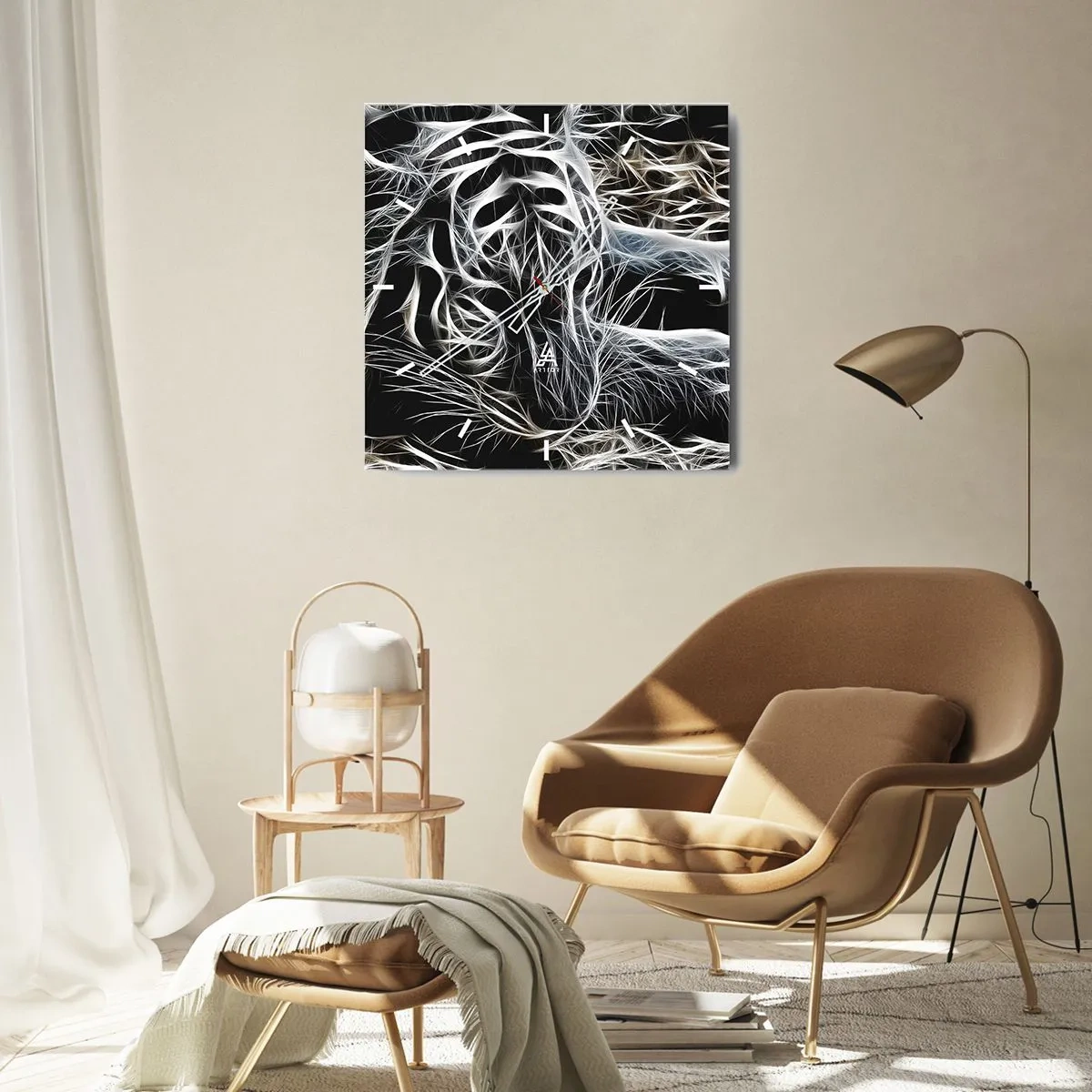 Relógio de parede - Relógio em vidro - Um estudo da leveza do gato - 30x30 cm