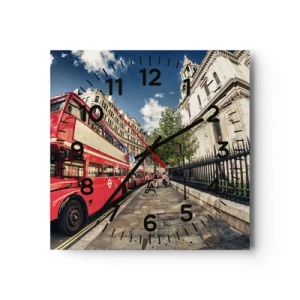 Relógio de parede - Relógio em vidro - Rua de Londres em cinza e vermelho - 40x40 cm