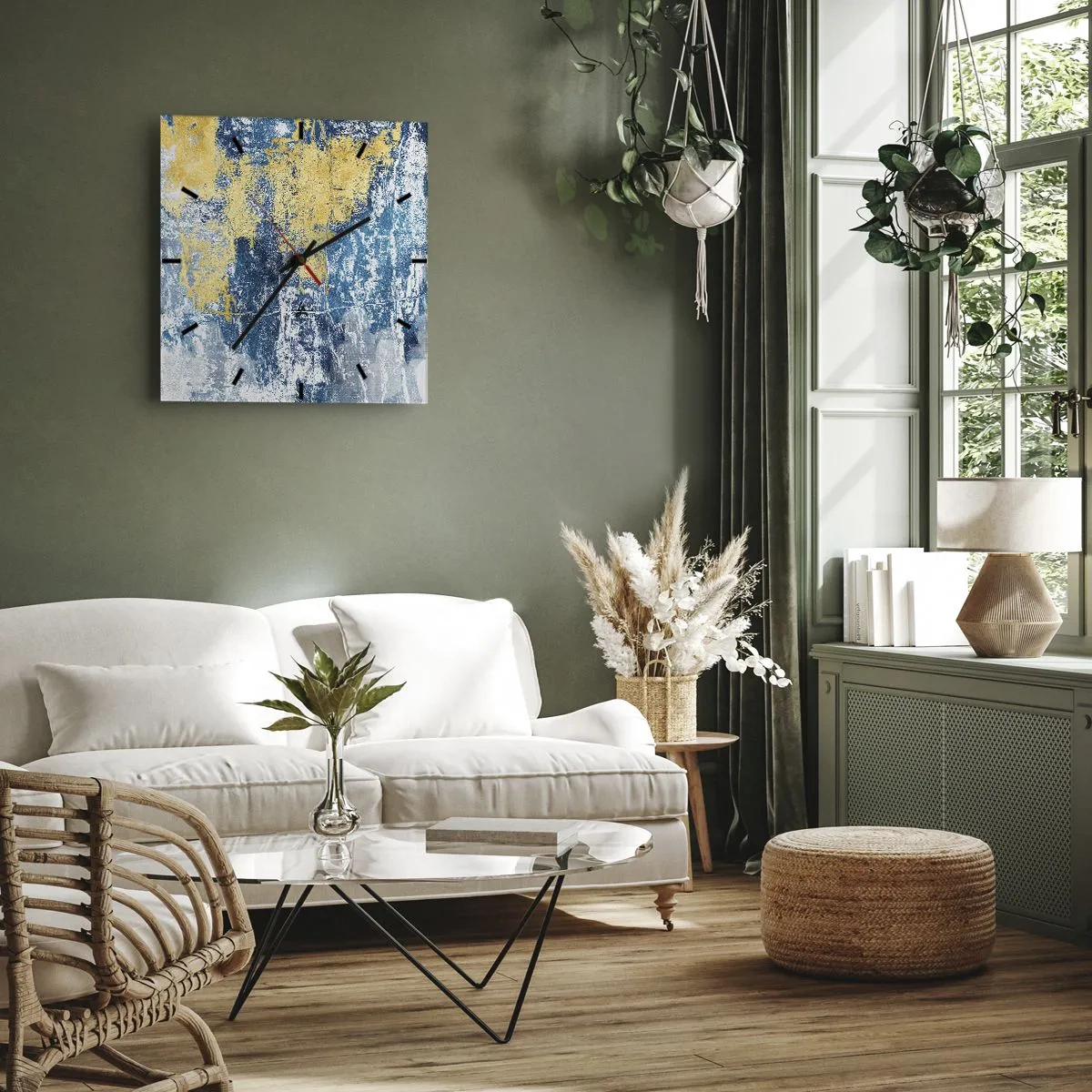 Relógio de parede - Relógio em vidro - Abstração cheia de clima - 30x30 cm