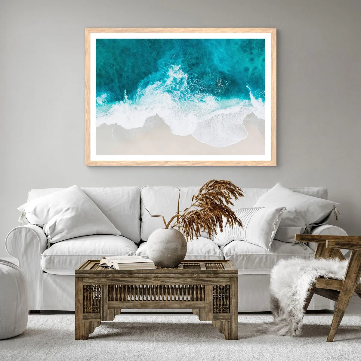 Pôster com moldura de carvalho claro - Carícia natural - 70x50 cm