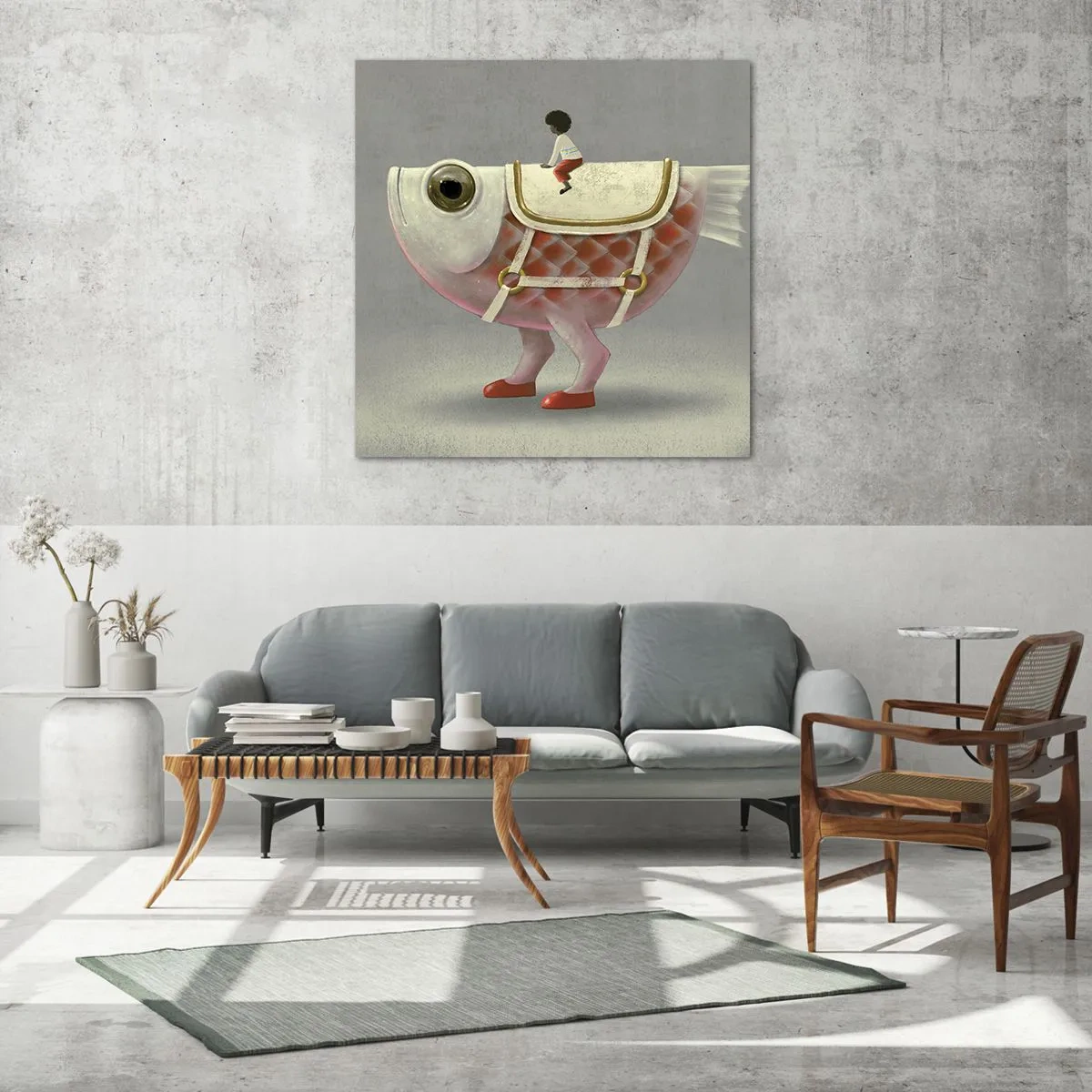 Quadro em vidro - O cavaleiro Peixoso - 60x60 cm