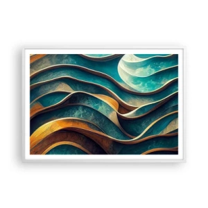 Pôster em moldura branca - Meandros de azul - 100x70 cm