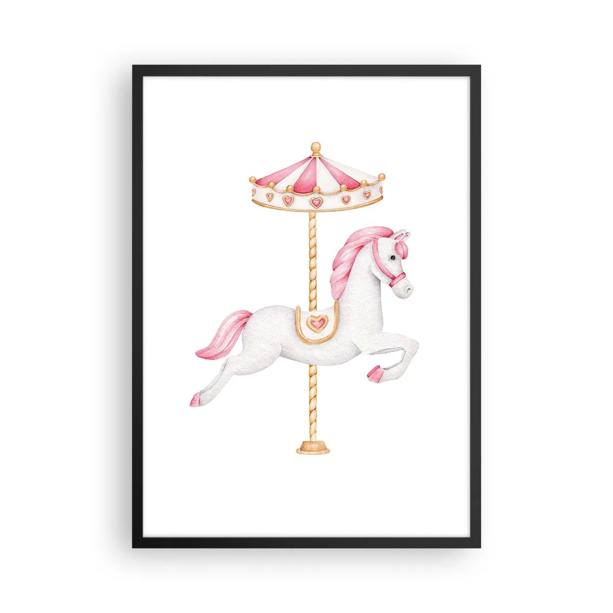 Pôster com moldura preta - Um encantador cavalo branco em um carrossel em cores pastel - 50x70cm - Caiu no chão - Decoração de parede moderna para a sala de estar e quarto ARTTOR