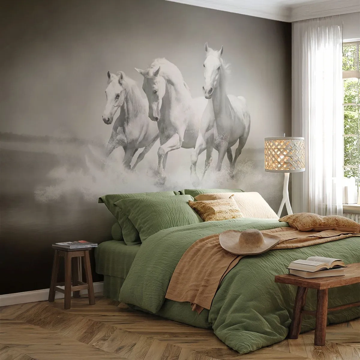 Papel de Parede Premium Sand - Loucura branca - Animais, Cavalos, Natureza - 400x280 cm