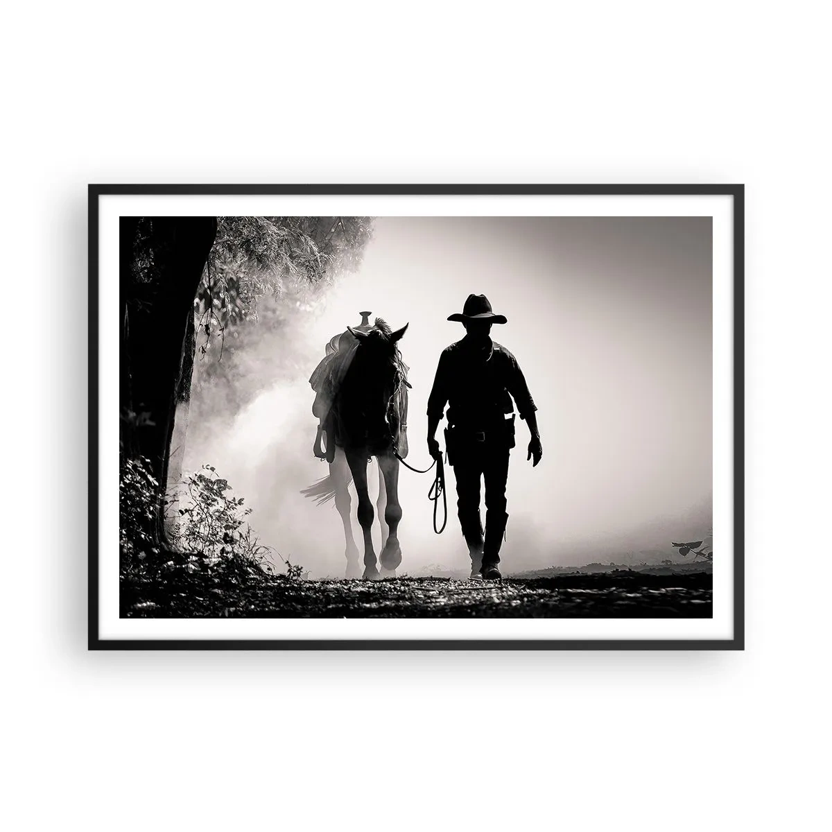 Pôster com moldura preta - Manhã no Texas - 100x70 cm