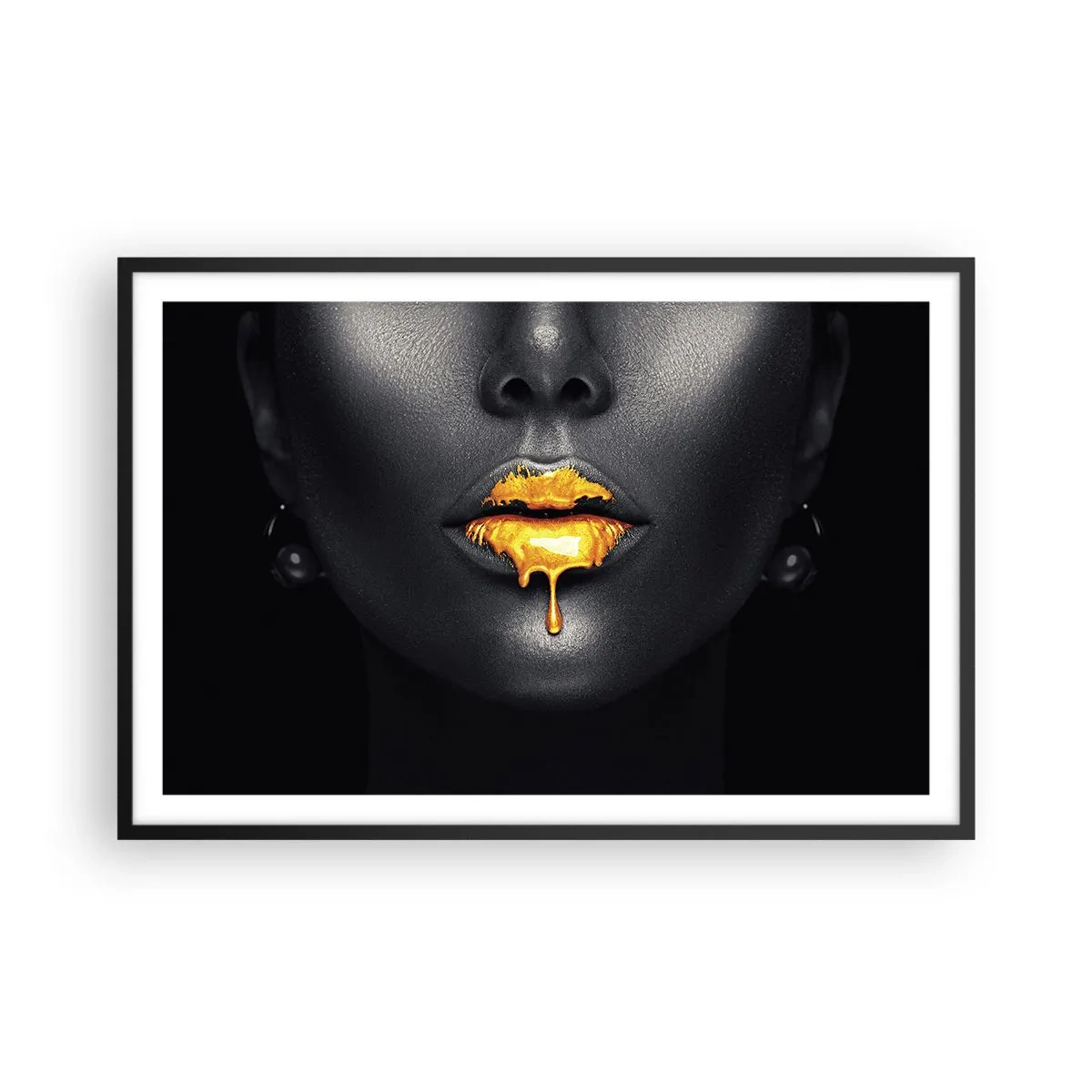 Pôster com moldura preta - Boca dourada - 91x61 cm