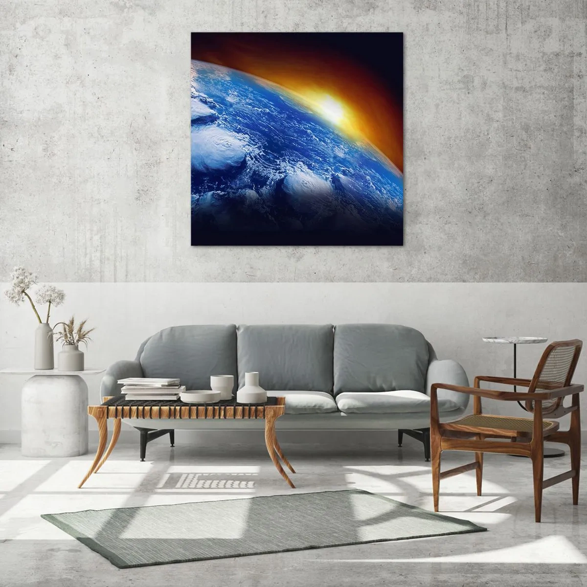Quadro em vidro - Nascer do sol sobre o planeta azul - 50x50 cm