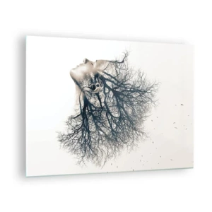 Quadro em vidro - Silhueta de uma mulher com galhos como cabelo - 70x50cm - Ouvir o sussurro da árvore - Decoração de parede moderna para a sala de estar e quarto ARTTOR