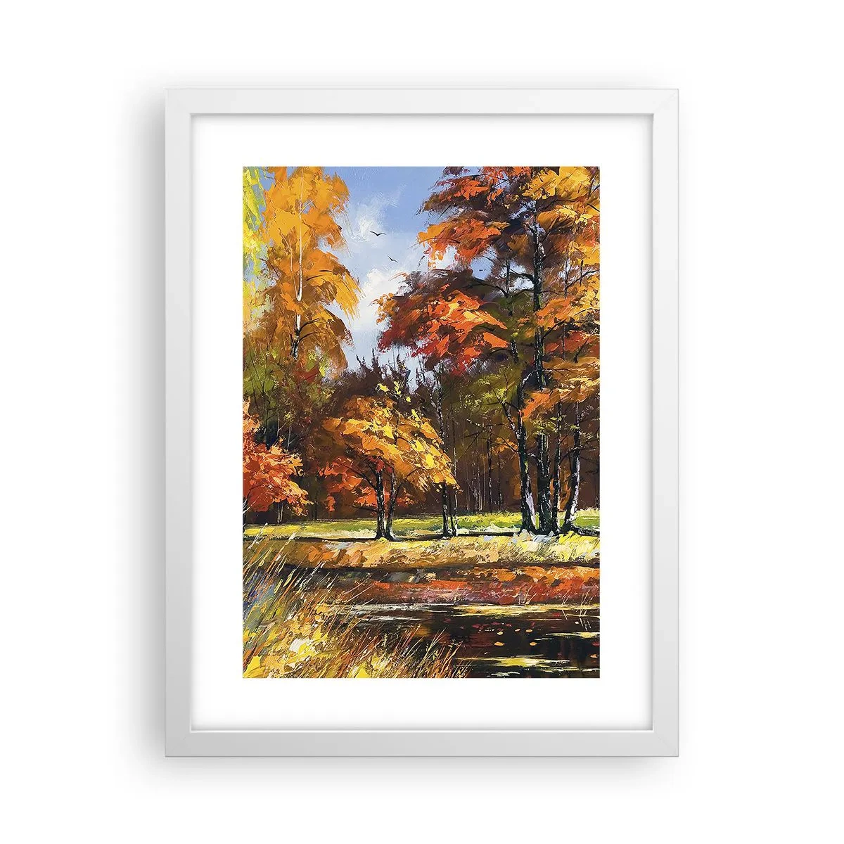 Pôster em moldura branca - Paisagem em ouro e bronze - 30x40 cm