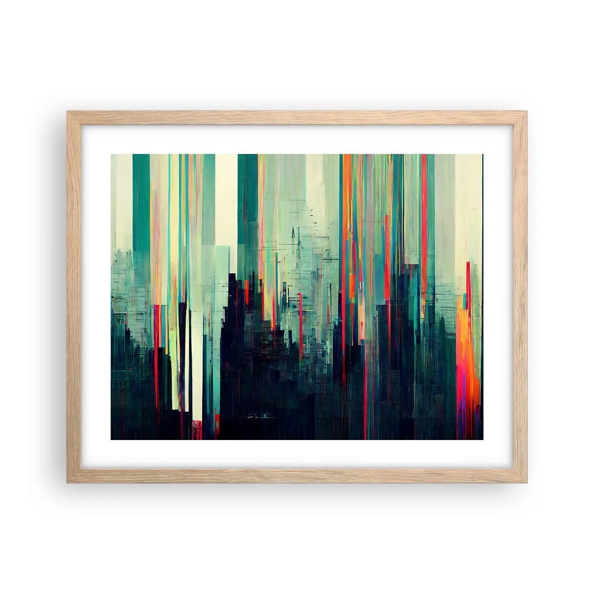 Pôster com moldura de carvalho claro - Cidade futurista - 50x40 cm