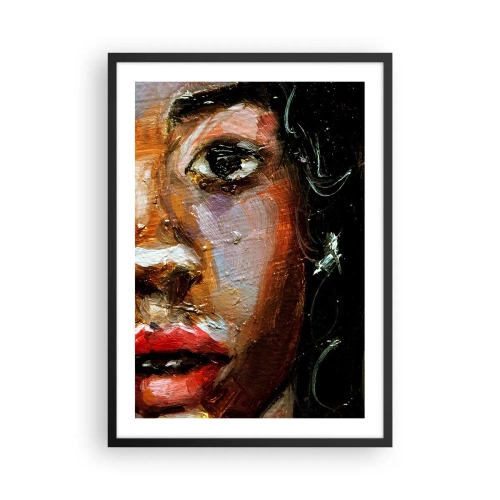Pôster com moldura preta - Um retrato abstrato de uma mulher em cores intensas e com um olhar expressivo. - 50x70cm - Preto e brilho - Decoração de parede moderna para a sala de estar e quarto ARTTOR