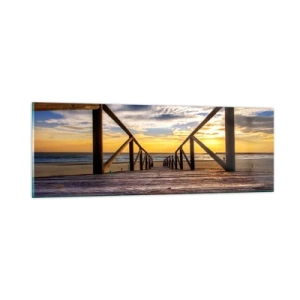 Quadro em vidro - Direto para a praia tranquila ao pôr do sol - 90x30 cm