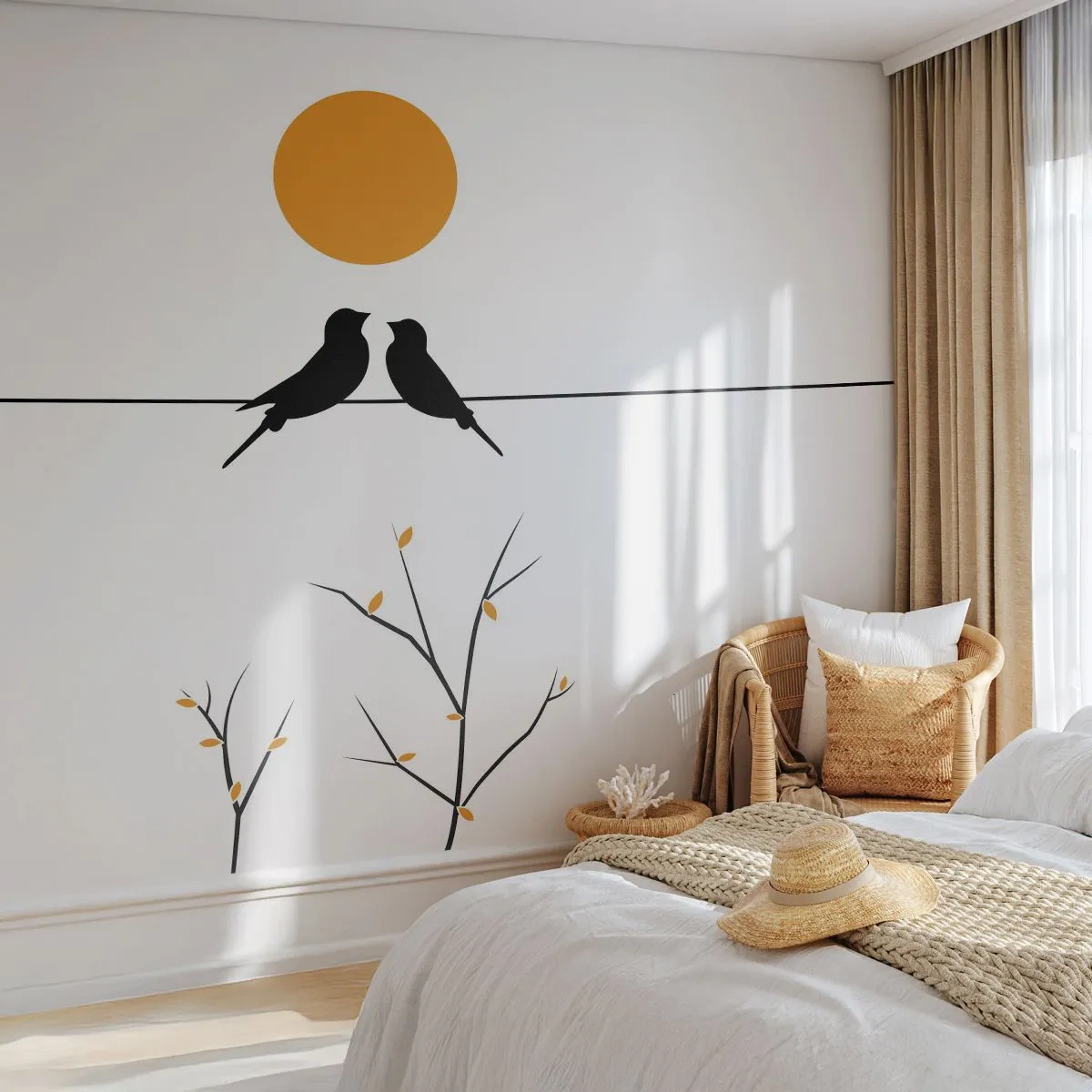 Papel de Parede Premium Sand - A noite dos rouxinóis - Abstração, Pássaros, Gráficos - 100x70 cm