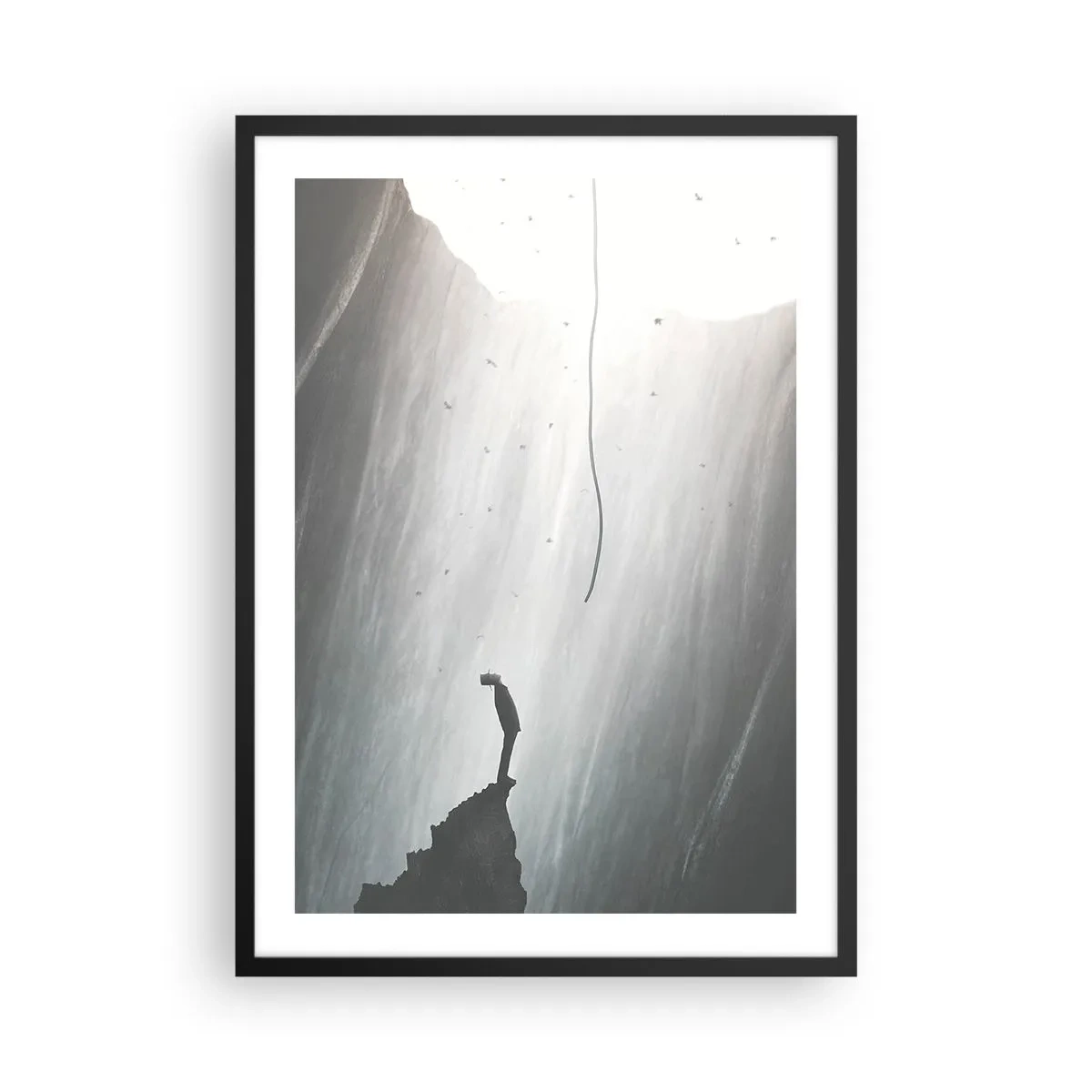 Pôster com moldura preta - Uma figura à beira de um penhasco à luz do abismo - 50x70cm - Sempre há uma saída - Decoração de parede moderna para a sala de estar e quarto ARTTOR