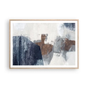 Pôster com moldura de carvalho claro - Formas azuis e marrons - 100x70 cm
