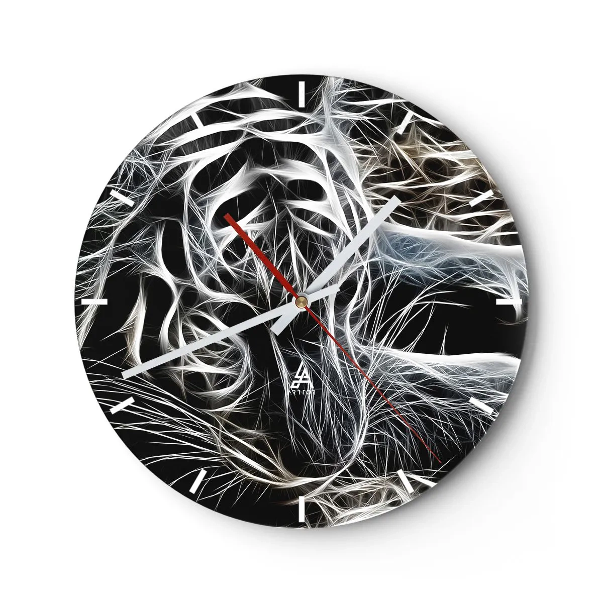Relógio de parede - Relógio em vidro - Visualização abstrata de bigodes de gato em cores neon - 30x30cm - Um estudo da leveza do gato - Decoração de parede moderna para a sala de estar, cozinha e quarto ARTTOR