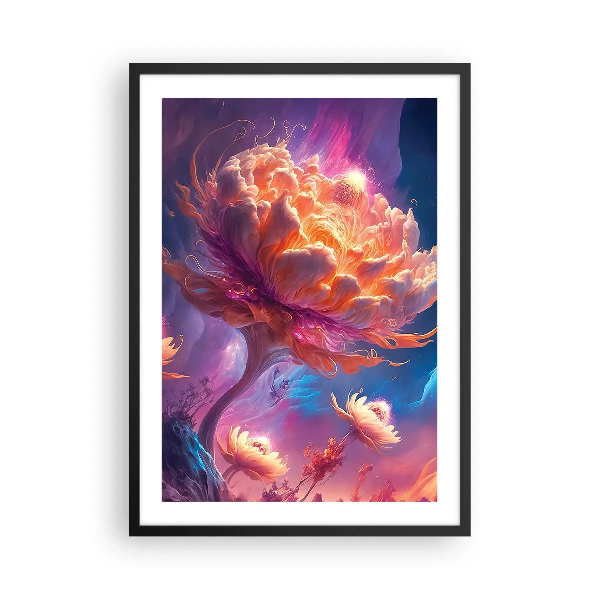 Pôster com moldura preta - Uma árvore fantástica em forma de flor desabrochando - 50x70cm - Outro mundo - Decoração de parede moderna para a sala de estar e quarto ARTTOR
