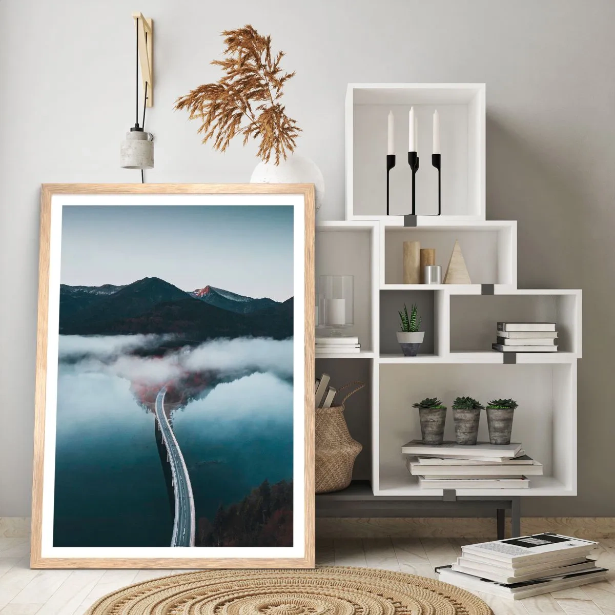 Pôster com moldura de carvalho claro - Sobre a água tão lisa quanto um espelho - 61x91 cm