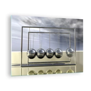 Quadro em vidro - As esferas de Newton numa abordagem minimalista - 70x50cm - A energia do mundo - Decoração de parede moderna para a sala de estar e quarto ARTTOR