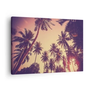 Quadro em tela - Palmeiras contra o céu com cores quentes do pôr do sol - 70x50cm - Variação tropical - Decoração de parede moderna para a sala de estar e quarto ARTTOR