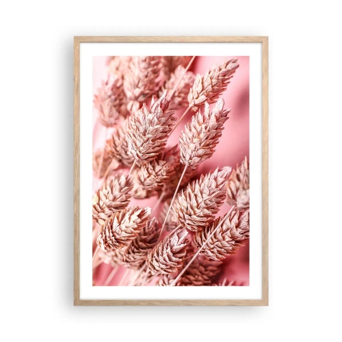 Pôster com moldura de carvalho claro - Cascata floral em rosa - 50x70 cm