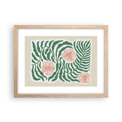 Pôster com moldura de carvalho claro - Florescendo em verde - 40x30 cm